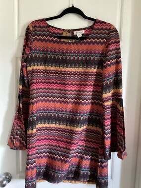 Element Split Bell Sleeve Aztec Print Dress Medium